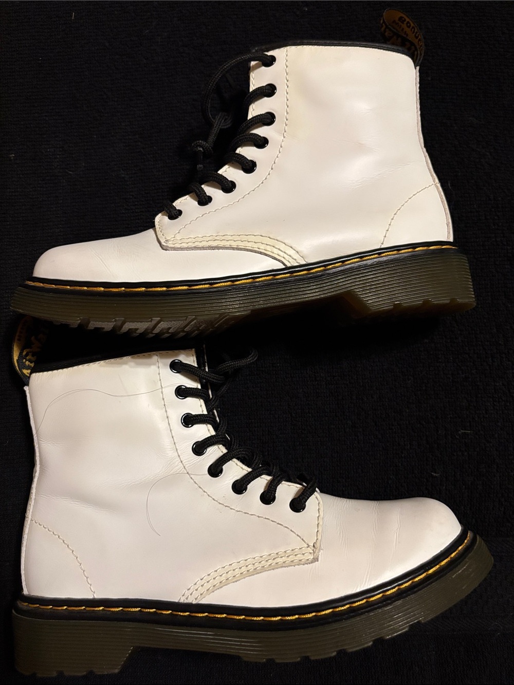 Dr. Martens White Leather Lace-Up Boots with Black Laces